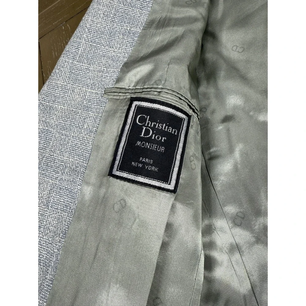 Vtg Christian Dior Blazer Men Light Blue 40R Textured Weave Two Button Jacket